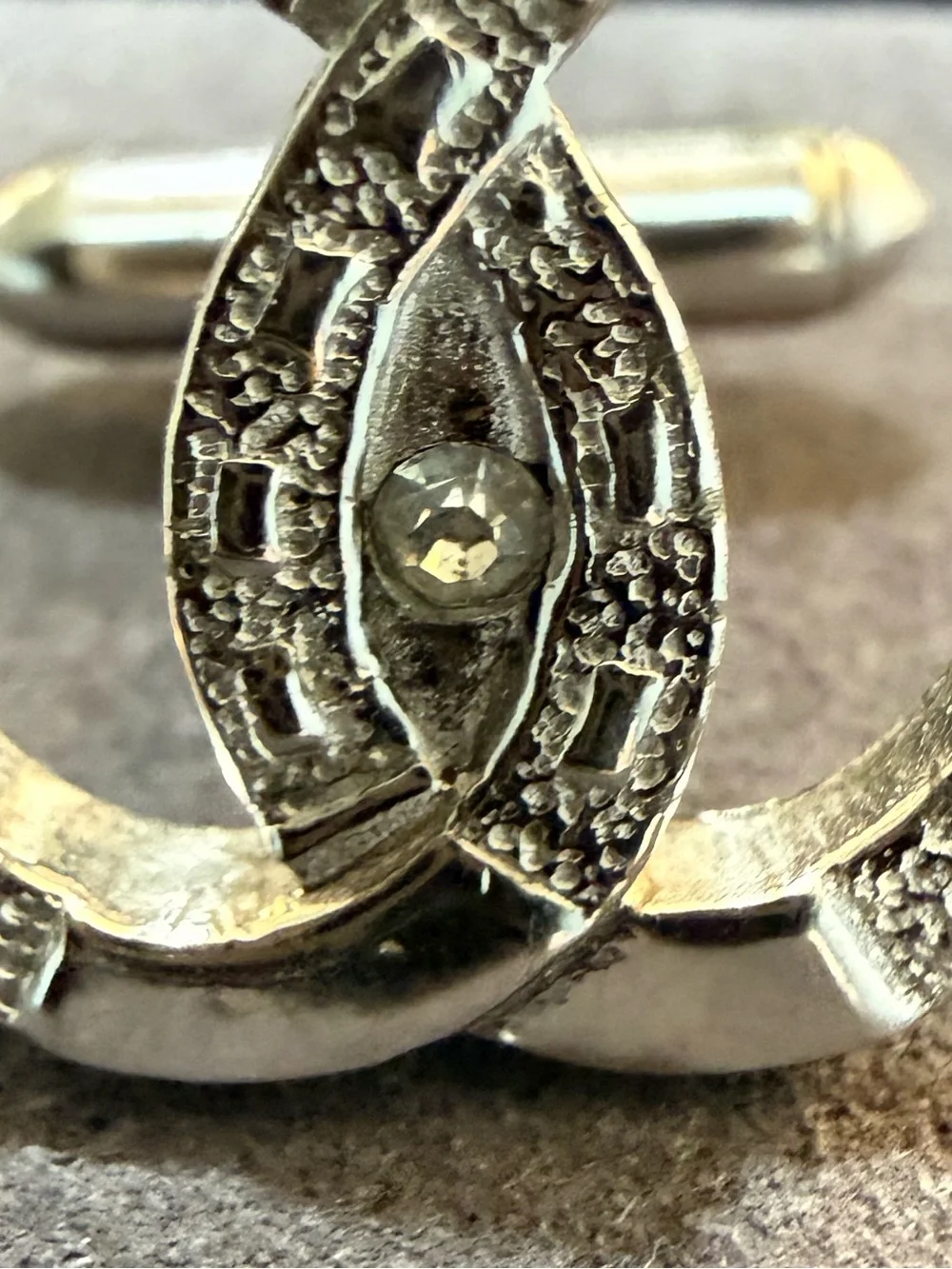 Vintage Swank Horseshoe Cufflinks Silver Tone Clear Rhinestone Lucky Equestrian